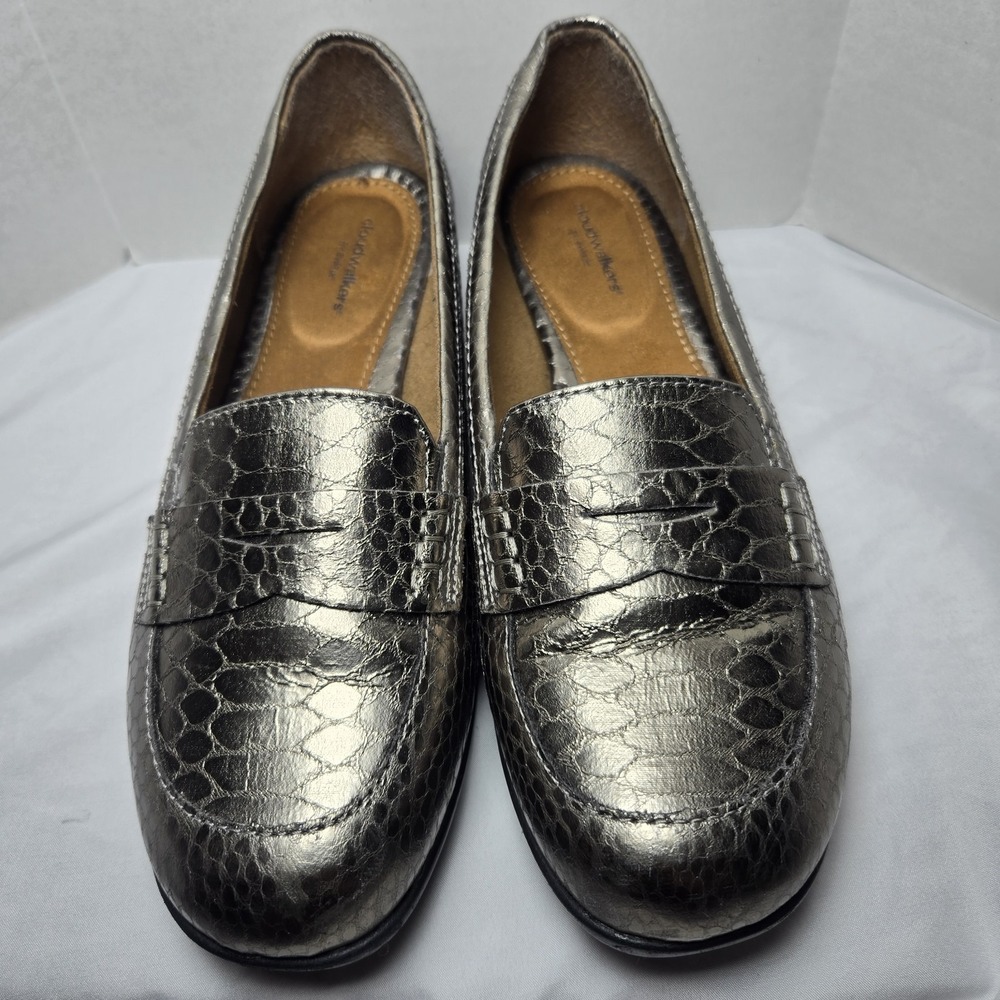 Cloudwalkers By Avenue Celeste Loafers Croc Embossed Pewter Silver Metallic